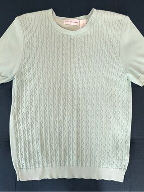Alfred Dunner Mint Green Short-Sleeve Cable-Knit Crewneck Sweater Grandma Core